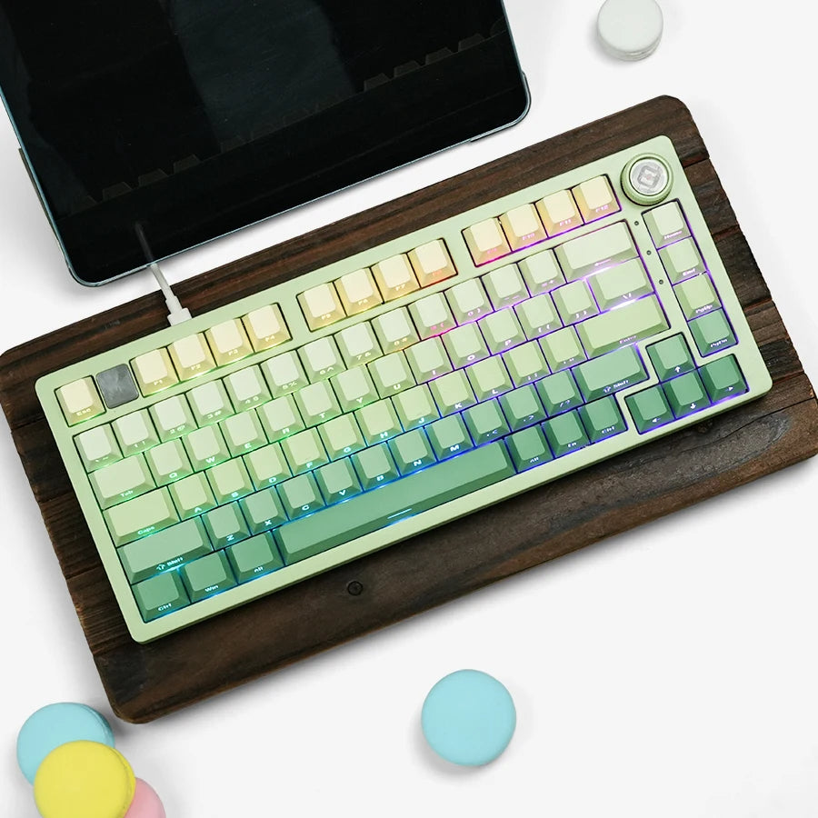 Keys | 131 Custom Backlit Keycaps | Side Fonts OEM Profile | Double Shot PBT | Lime Green Tones