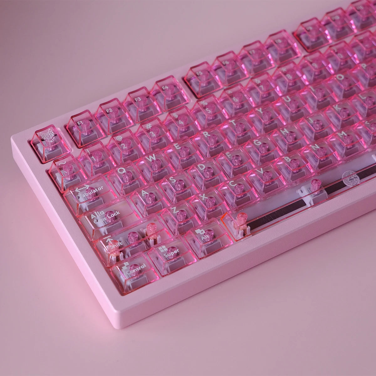 Keys | 114 Custom Backlit Keycaps | Pink Crystal Clear Theme | Cherry Profile | ANSI Layout