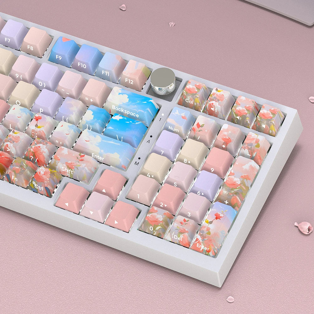 Keys | 134 Custom Backlit Keycaps | Side Fonts OEM Profile | Double Shot PBT | Floral Garden Theme