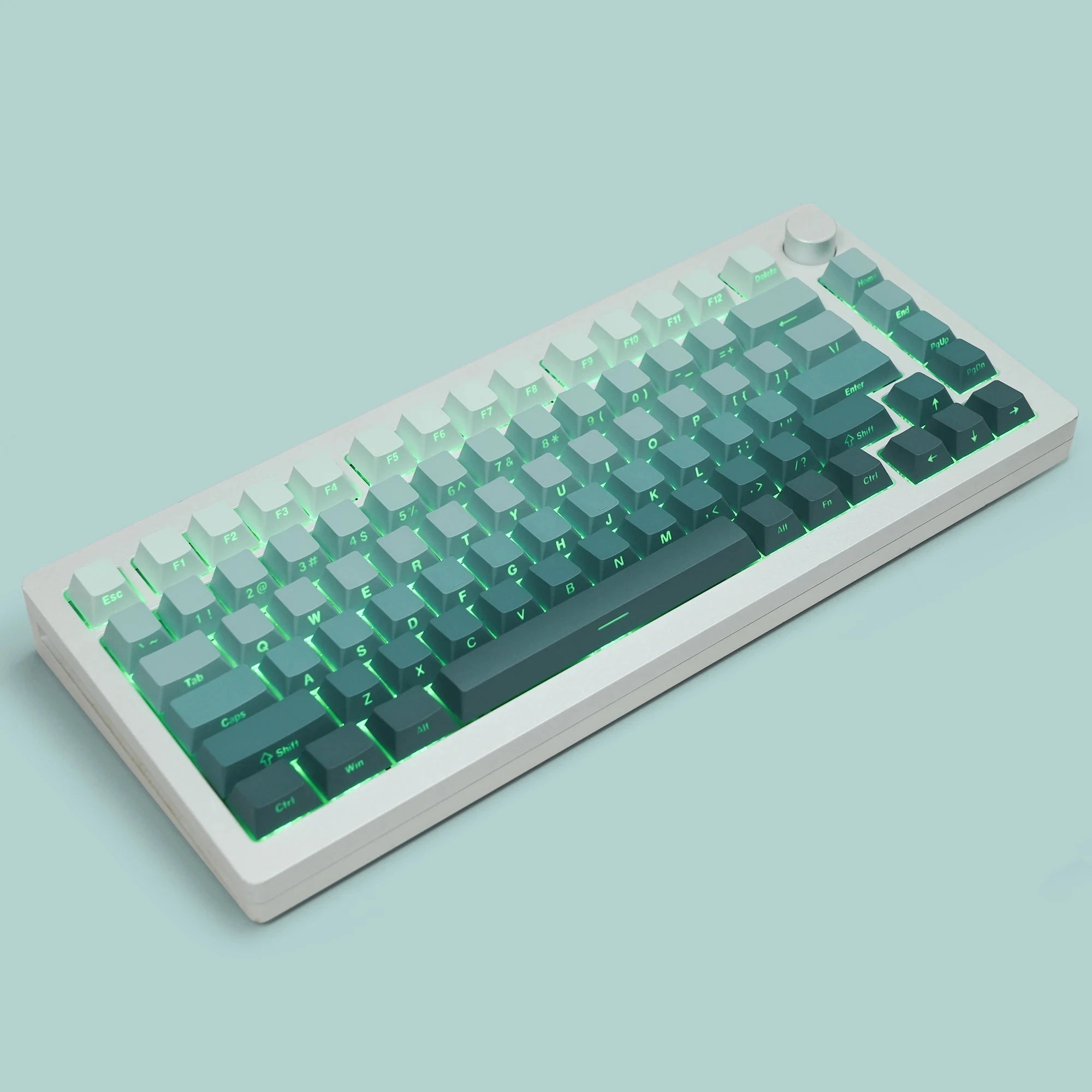 Keys | 136 Custom Backlit Keycaps | Side Fonts OEM Profile | Double Shot PBT | Sea Green Tones