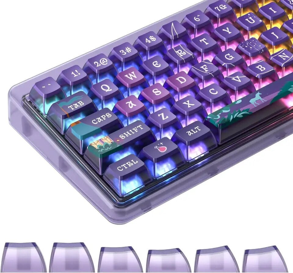 Keys | 116 Pudding Keycaps | High Quality PBT | Cherry Profile for Mechanical Keyboards | Backlit Keycap Set | Purple Town Theme