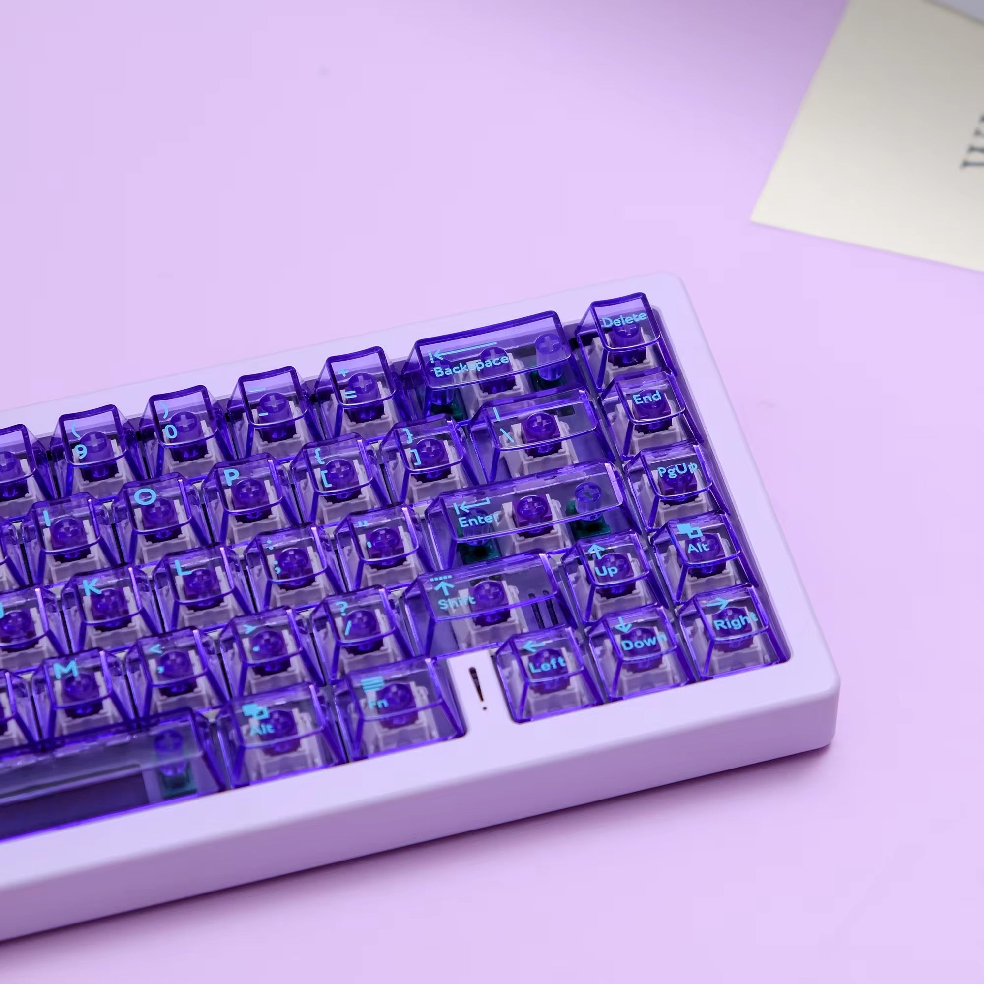 Keys | 114 Custom Backlit Keycaps | Purple Crystal Clear Theme | Cherry Profile | ANSI Layout