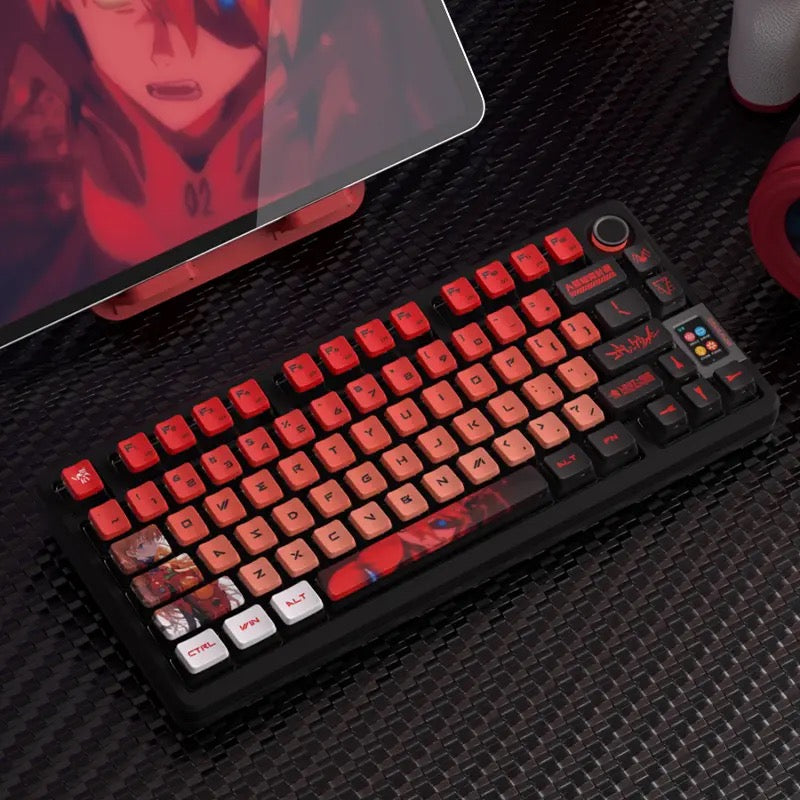 Keys | 122 Pudding Keycaps | Anime Evangelion Asuka Eva-02 Theme | High Quality PBT | ASA Profile for Mechanical Keyboards | Backlit Keycap Set | English Sub Korean | Peach Theme