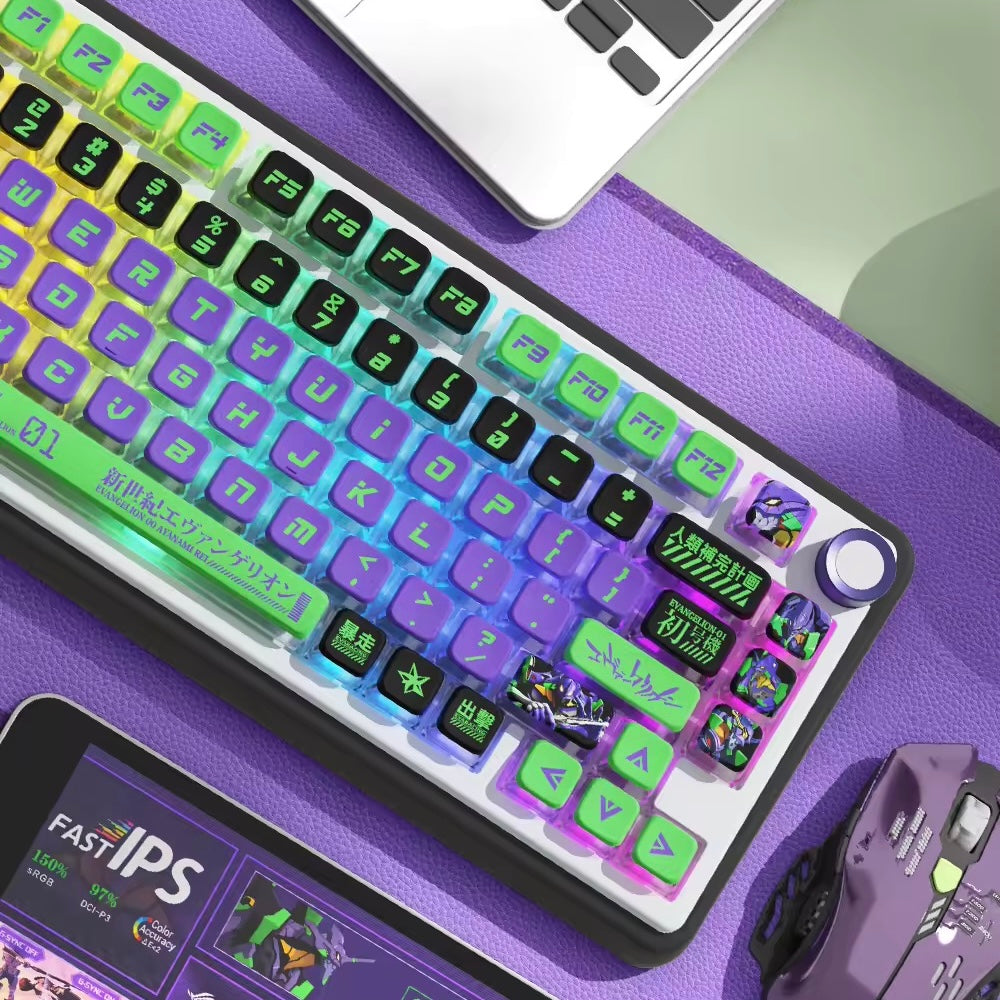 Keys | 122 Pudding Anime Keycaps Evangelion Eva 01 Theme | High Quality Dye-sublimation PBT | MDA Profile for Mechanical Keyboards | Standard ANSI Layout Compatible | Backlit Keycaps