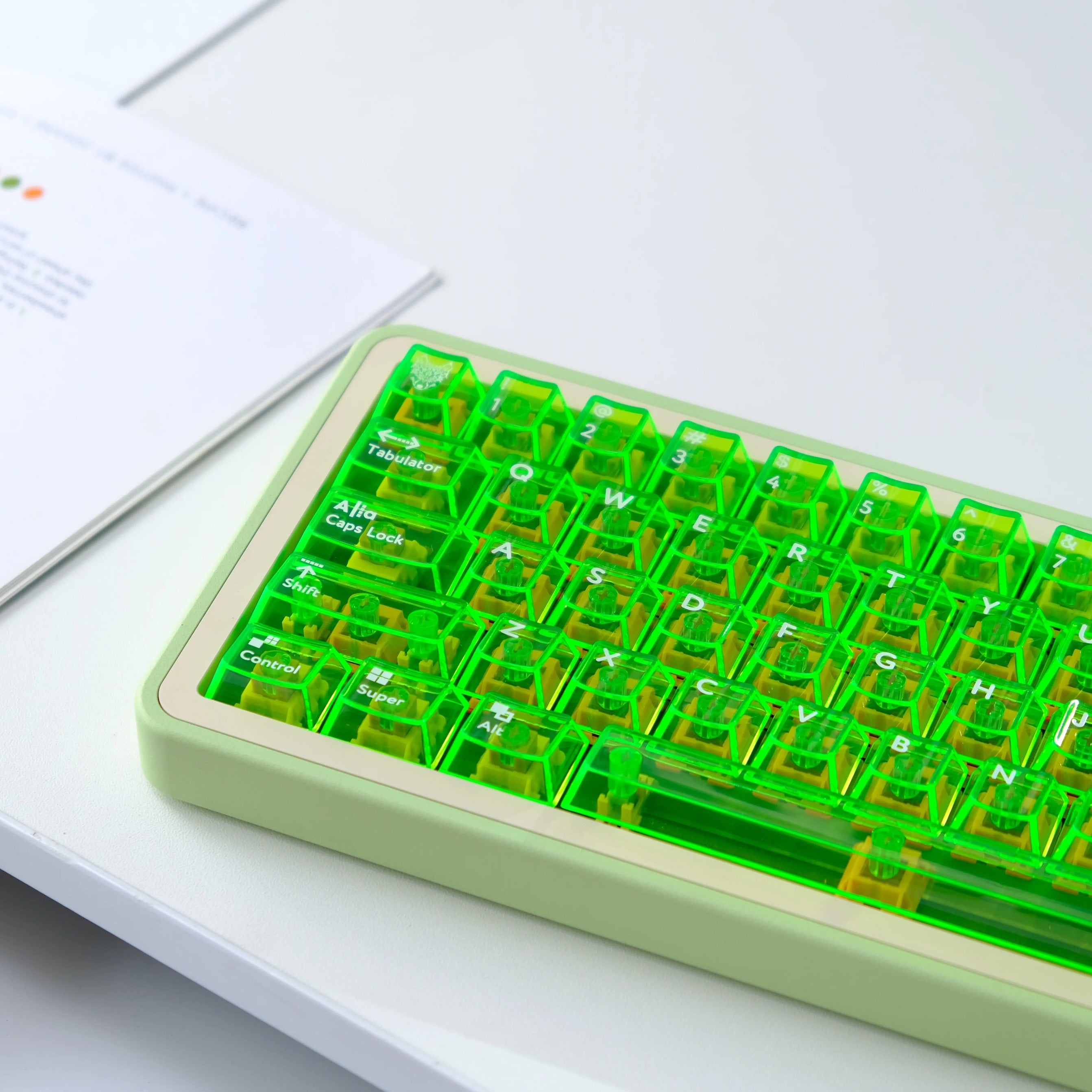 Keys | 114 Custom Dark Backlit Keycaps | Light Green Crystal Clear Theme | Transparent Keycaps |Cherry Profile | ANSI Layout