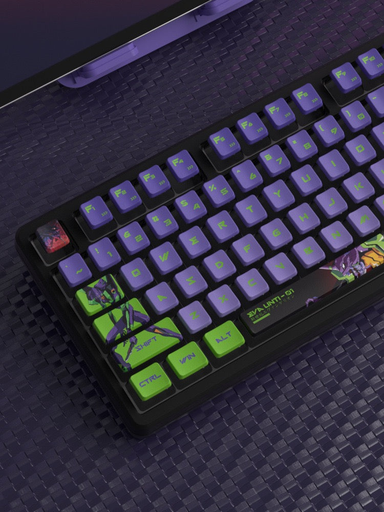 Keys | 122 Pudding Keycaps | Anime Evangelion Shinji Ikari Eva-01 Theme | High Quality PBT | ASA Profile for Mechanical Keyboards | Backlit Keycap Set | English Sub Korean | Peach Theme