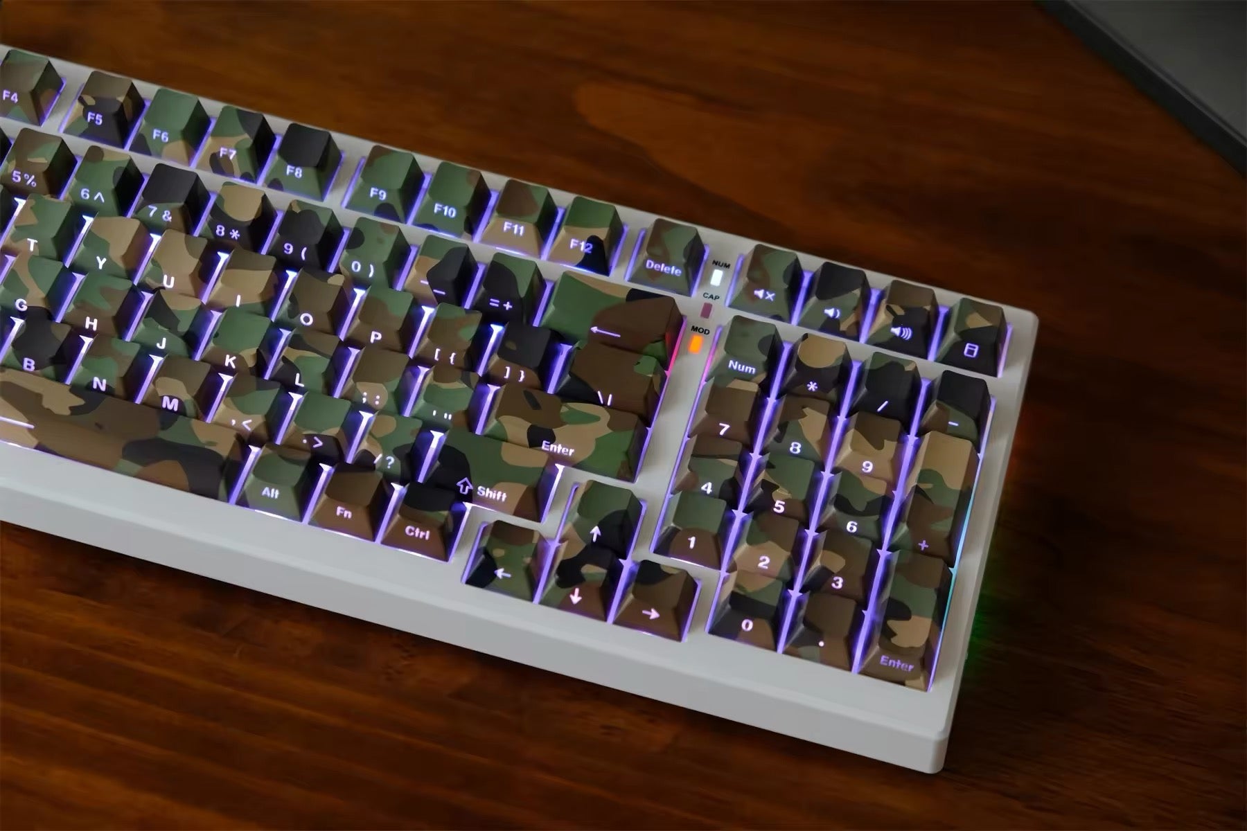 Keys | 120 Custom Backlit Keycaps | Side Fonts Cherry Profile | Double Shot PBT | Camouflage Theme | ANSI Layout with ISO Enter