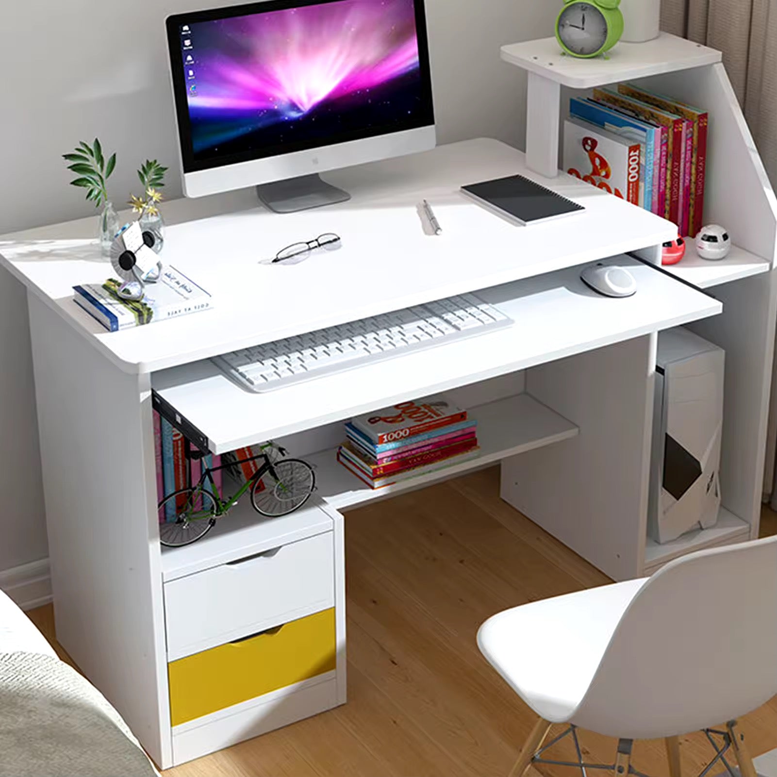 Gaming Desk | White Multipurpose Computer Desk for Office | Storage Drawers | White Furniture