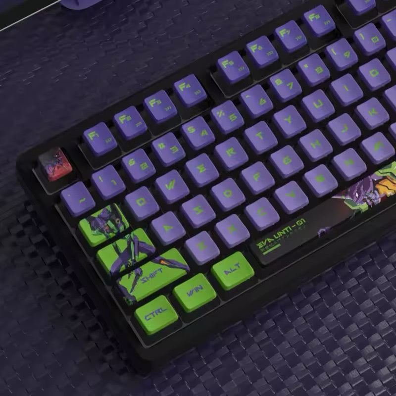 Anime Pudding Evangelion Keycaps Eva-01 Theme | High Quality PBT | ASA Profile for Mechanical Keyboards | Backlit Keycap Set