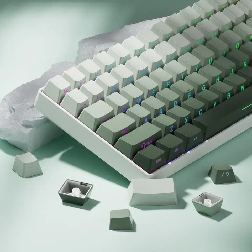 Keys | 131 Custom Backlit Keycaps | Side Fonts OEM Profile | Double Shot PBT | Green Tones