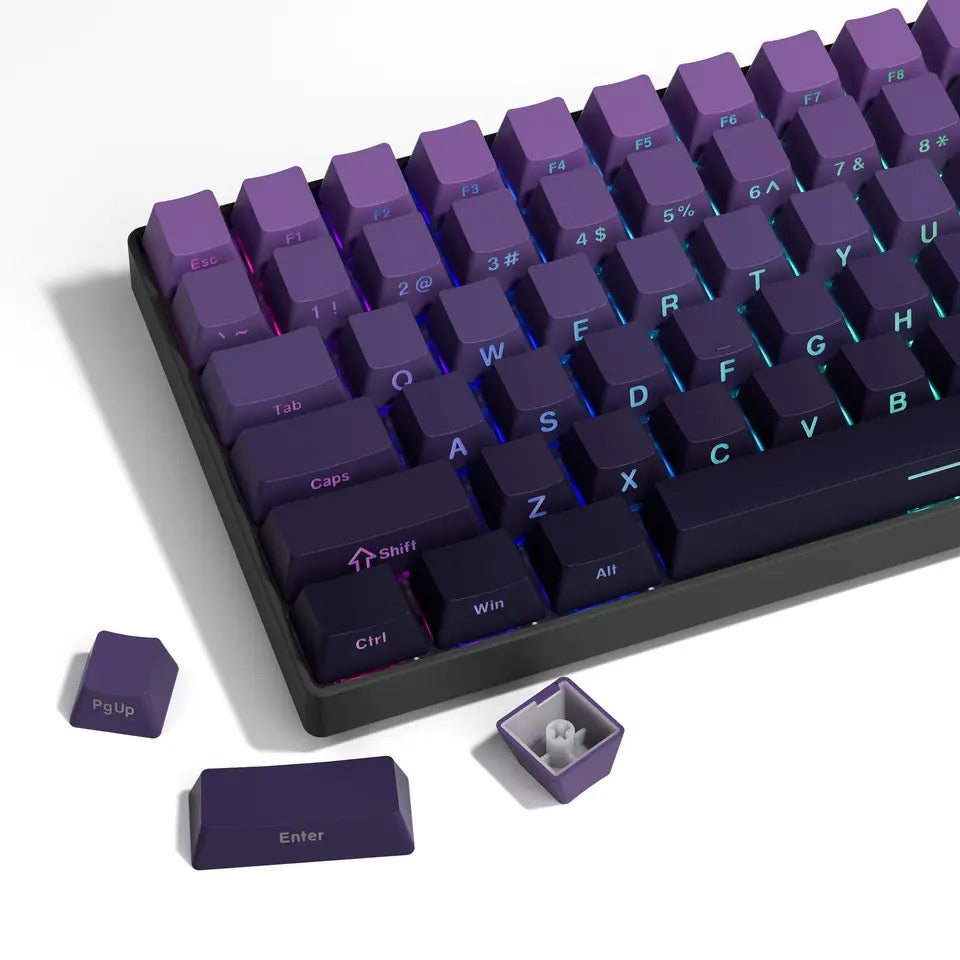 Keys | 136 Custom Backlit Keycaps | Side Printed OEM Profile | Double Shot PBT ANSI | Purple Gradient