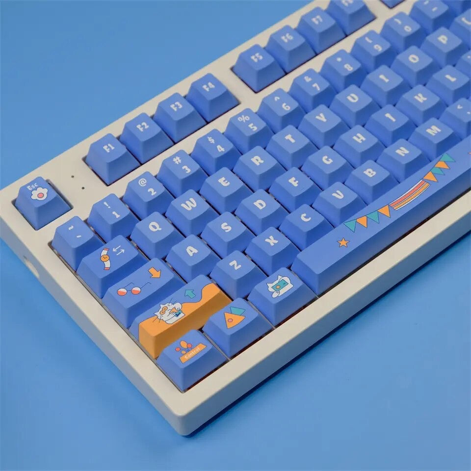 Keys | 129 Custom Keycaps | Cute Cat Theme | For Mechanical Keyboard | Cherry Profile