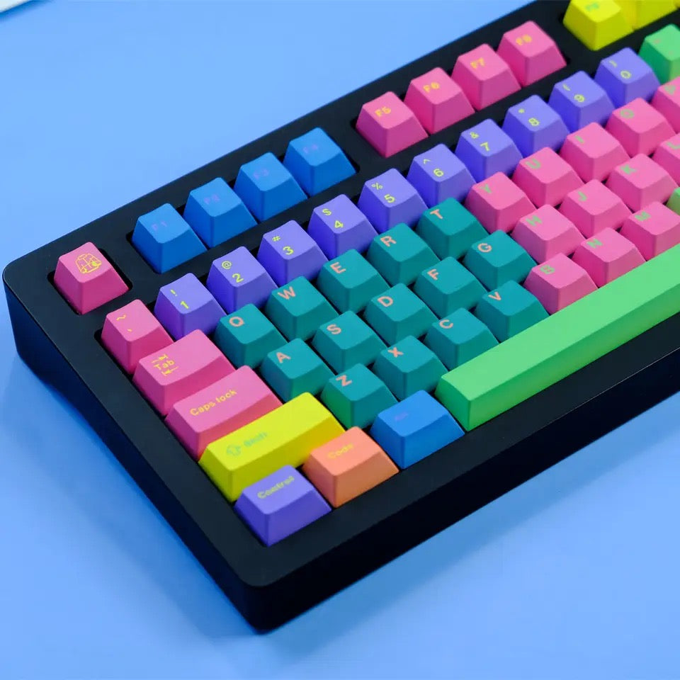 Keys |  129 Custom Keycaps | Rainbow Theme | For Mechanical Keyboards | Dye-Sub Cherry Profile