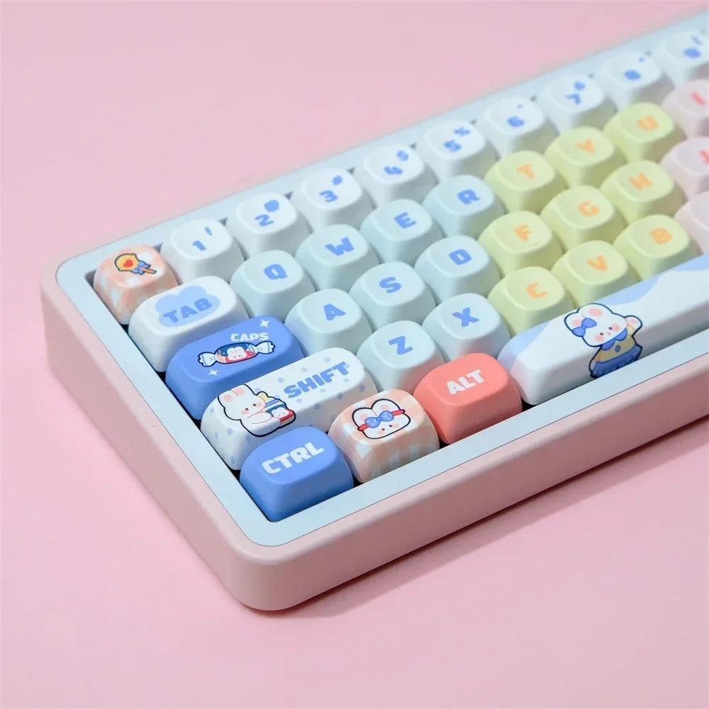 Keys | 129 Custom Keycaps | Cute Bunny Theme | MOA Profile | Dye-Sublimation