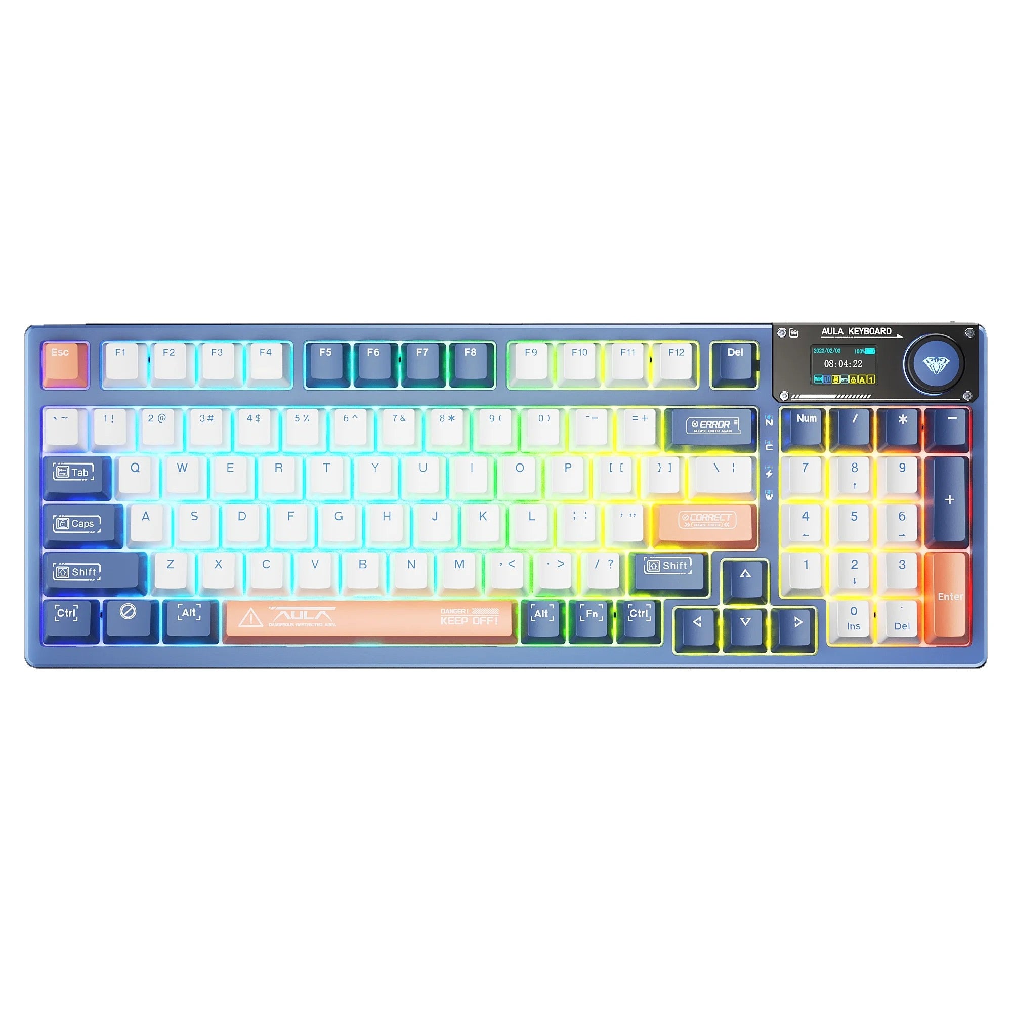 Keebs | AULA F98 Mechanical Keyboard Kit | 100% Layout 98 Keys + Knob| LCD Display Screen | 3 Mode Wireless RGB | Gaming Keyboard