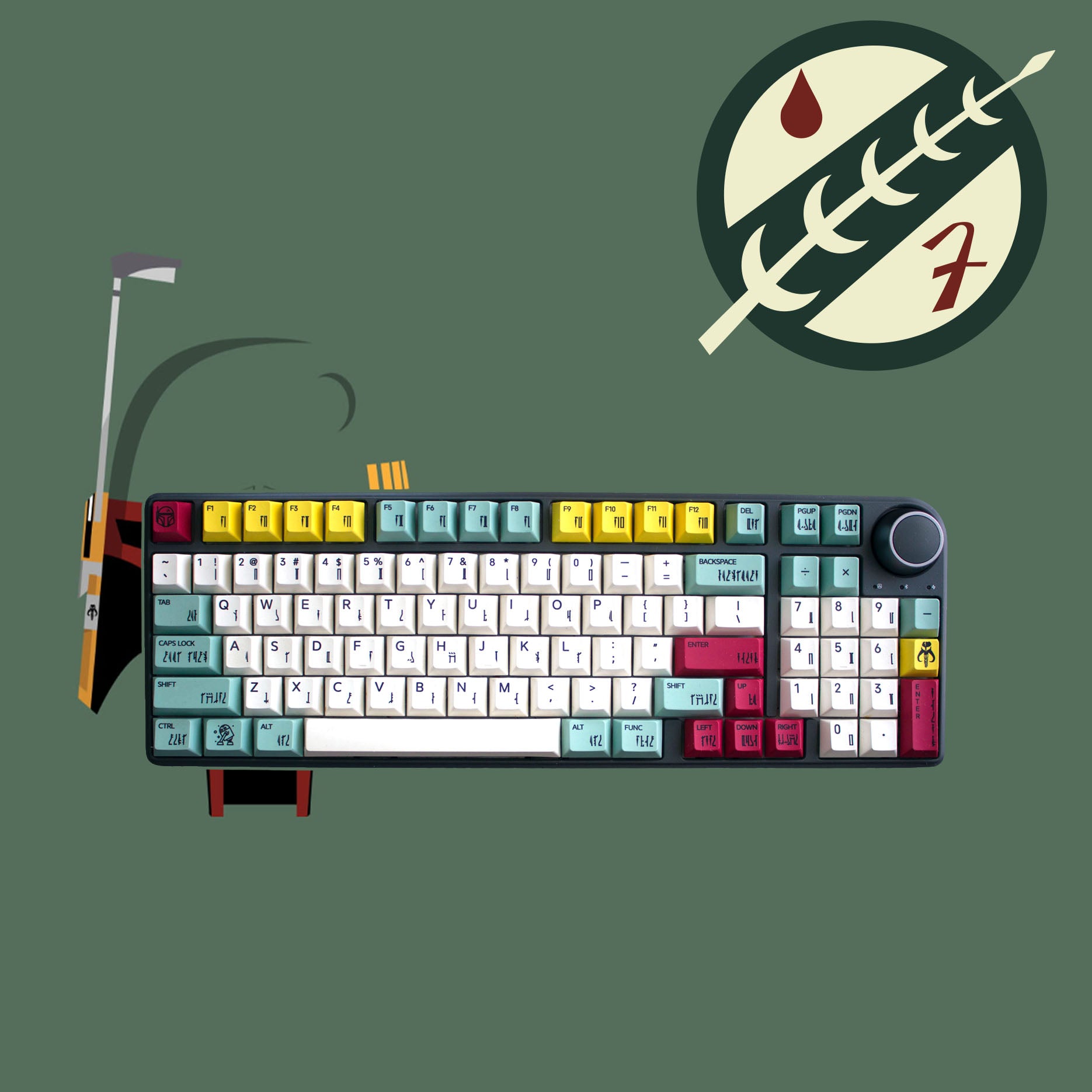Keebs | Custom Built Mechanical Keyboard | Boba Fett Theme 98% with Knob | 3 Mode Wireless RGB