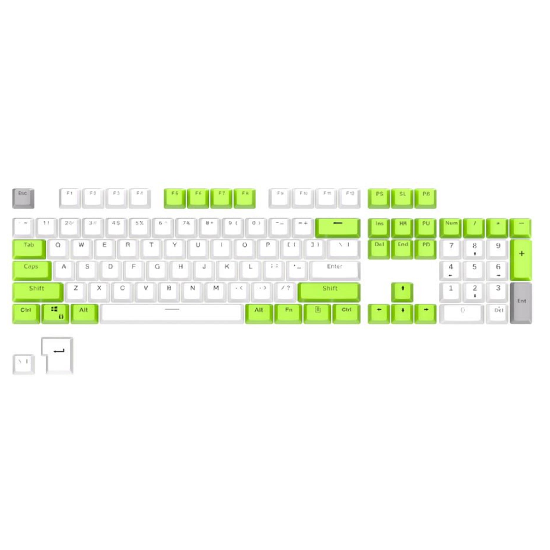 Keys | 106 Custom Backlit Keycaps | OEM Profile | Double Shot PBT | ISO Layout | Green & White Theme