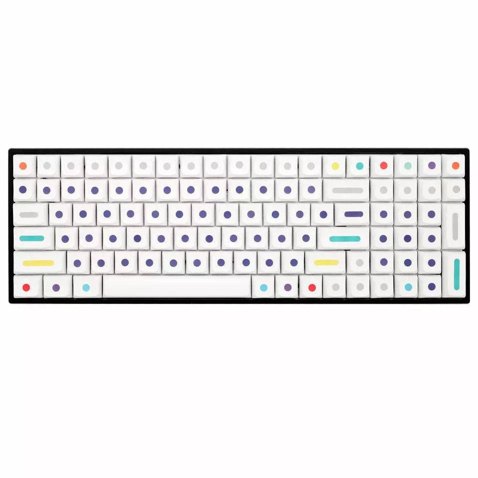 Keys | 129 Custom Keycaps  “Dots” White Theme | For Mechanical Keyboard MX Switch Type | Cherry Profile