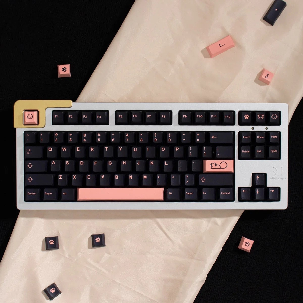 Keys | 136 Custom Keycaps Minimalist Cat Theme | For Mechanical Keyboard MX Switch Type |  Cherry Profile