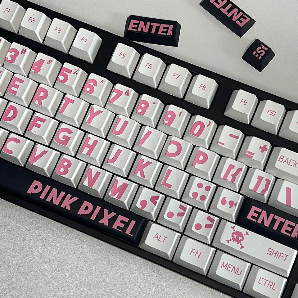 Keys | 132 Custom Keycaps| Pink Pixel Theme | For Mechanical Keyboards | Cherry Profile ANSI Layout