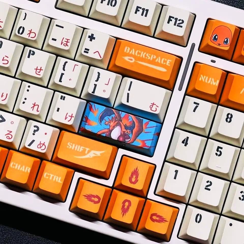 Keys | 128 Custom Anime Keycaps For Mechanical Keyboard | “Charizard” Theme | MX Switch Type | Cherry Profile |ISO Layout Enter