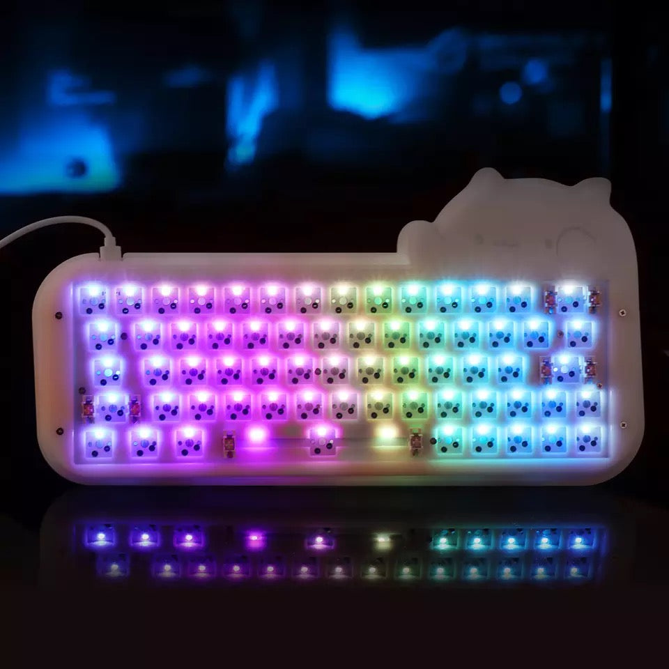 Keebs | Hot Swappable Cat Shape Mechanical Keyboard Kit 60% | Wired USB-C RGB PCB Acrylic Case