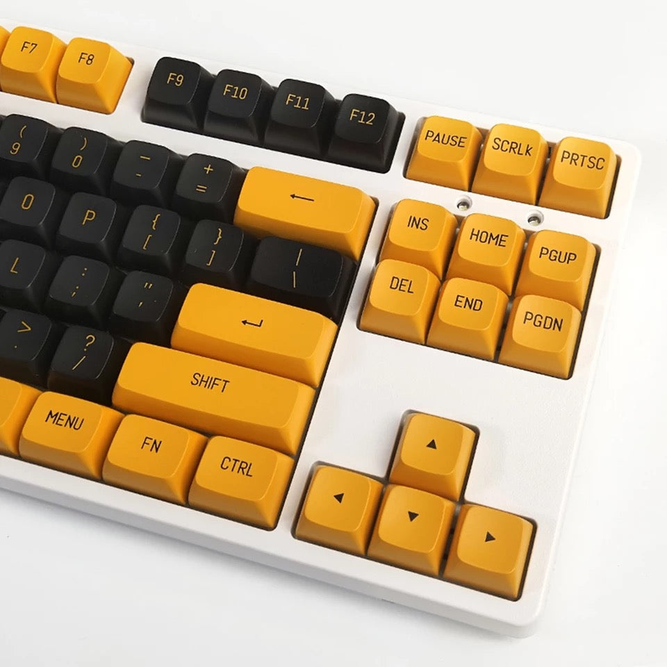 KEYS - 150 PCs Black and Yellow Theme PBT Keycaps for Mechanical Keyboards Dye-Sub Cherry Profile