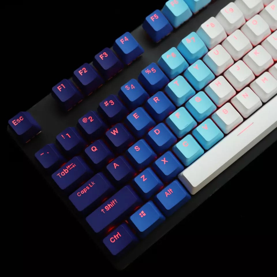 Keys | 108 Custom Backlit Keycaps | White and Blue Gradient Keycaps | Double Shot High Quality PBT | For Mechanical Keyboards | MX Switch OEM Profile