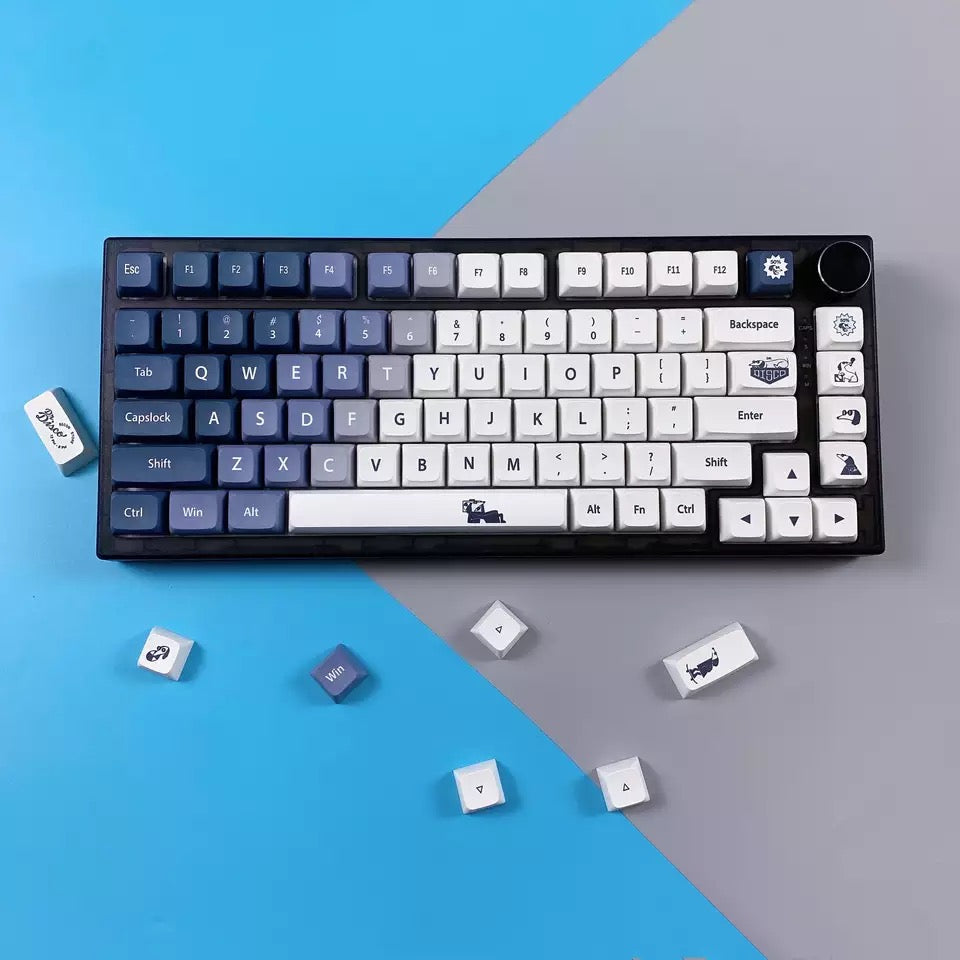 Keys | 127 PCs White and Blue Gradient Keycaps Dye-Sub PBT for Mechanical Keyboards MX Switch OEM Profile